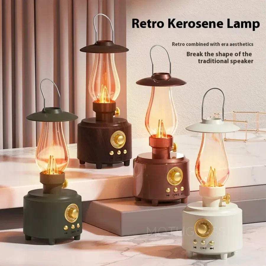 Retro kerosene lamp wireless Bluetooth speaker FM wireless radio and USB night light sound system suitable for camping travel