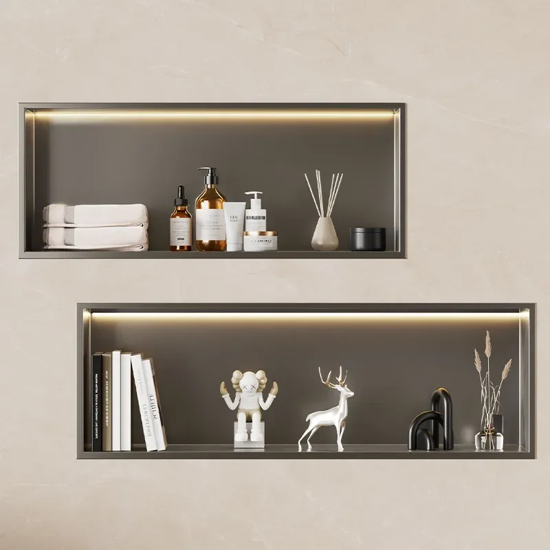 Stainless Steel Wall Mounted Toilet Paper Holder Rack Bathroom Storage Shelf Organizer Thin Horizontal Niche Cabinet for