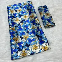 Latest Satin Organza Fabric Soft Silk Fabric African Material Ankara Prints High Quality For Women DIY Dress 4+2 Yards b55-2