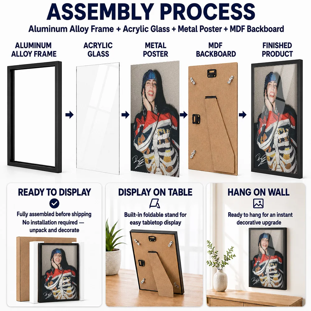 Billie Eilish Metal Poster With Aluminum Alloy Frame Personalized Photo Bold Concert Style Wall Art For Bedroom Music Fan Gift