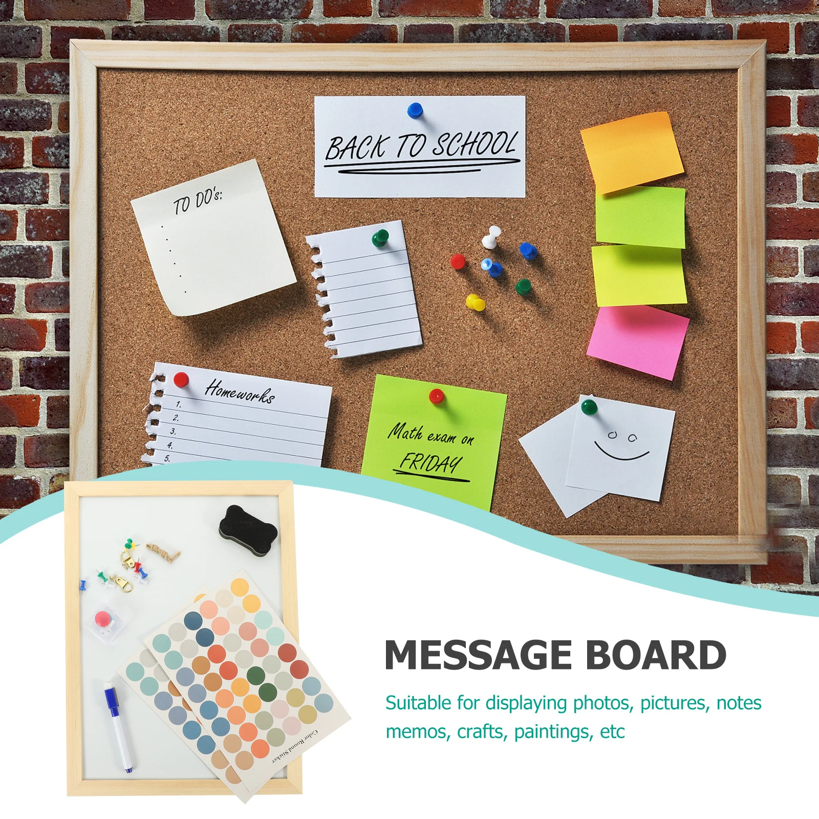 

1 Set Office Cork Double Sided Bulletin Message Board Writable Whiteboard Wall Announcement Reminder Display Board For Office