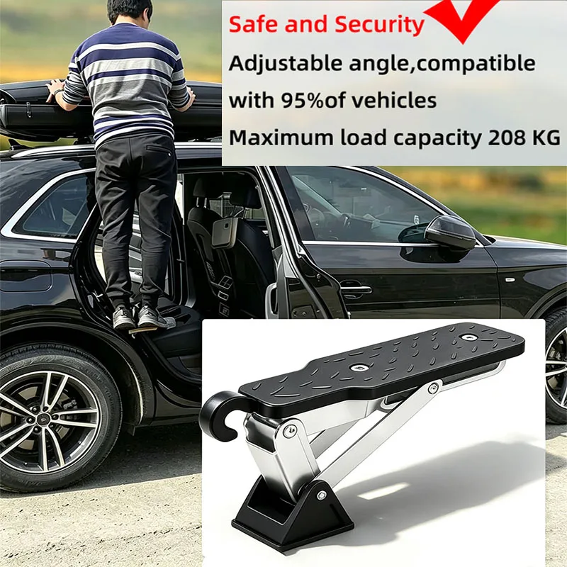 Car Door Step Foldable Adjustable with Cushion Black for SUV Vehicles Portable Fit Door Latch Rooftop Up Hook Stand Pedals