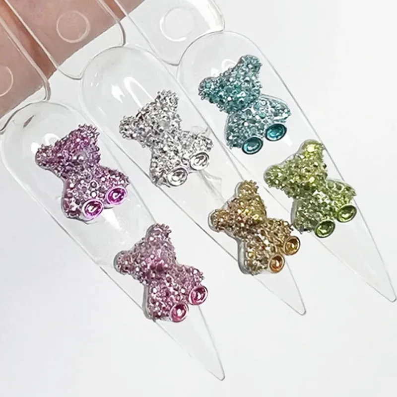 20/50pcs Shining Metallic Teddy Bear Nail Charms Cartoon Silver/Purple/Blue/Green Bear Manicure Decoration DIY Animal Ornament &