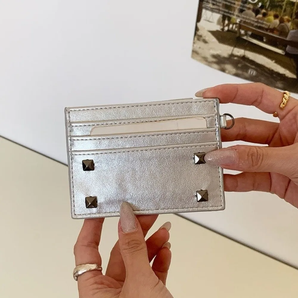 Mini Size Ultra Thin Card Bag Portable Minimalist Multiple Slots Card Holder Elegant Solid Color Rivet Coin Purse Everyday Carry