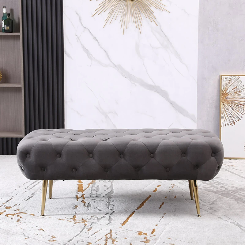 

High Rectangle Velvet Bench Ottoman Stool Modern Bedroom Furniture Wholesale