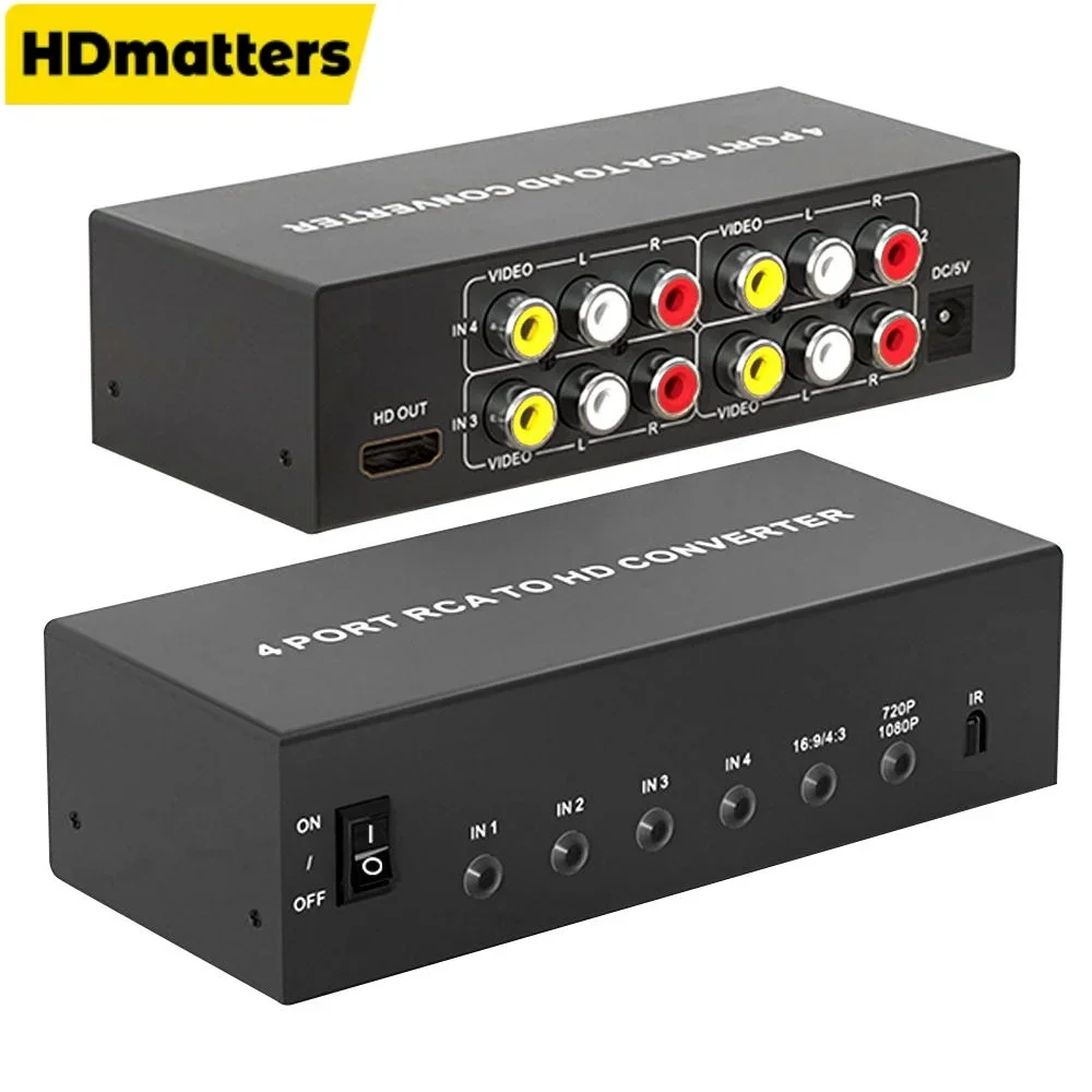 AV to HDM Converter RCA to HDMI Composite Switcher Video Audio  1080P 4 in 1 out Scaler Converter for DVD Wii PS2 STB