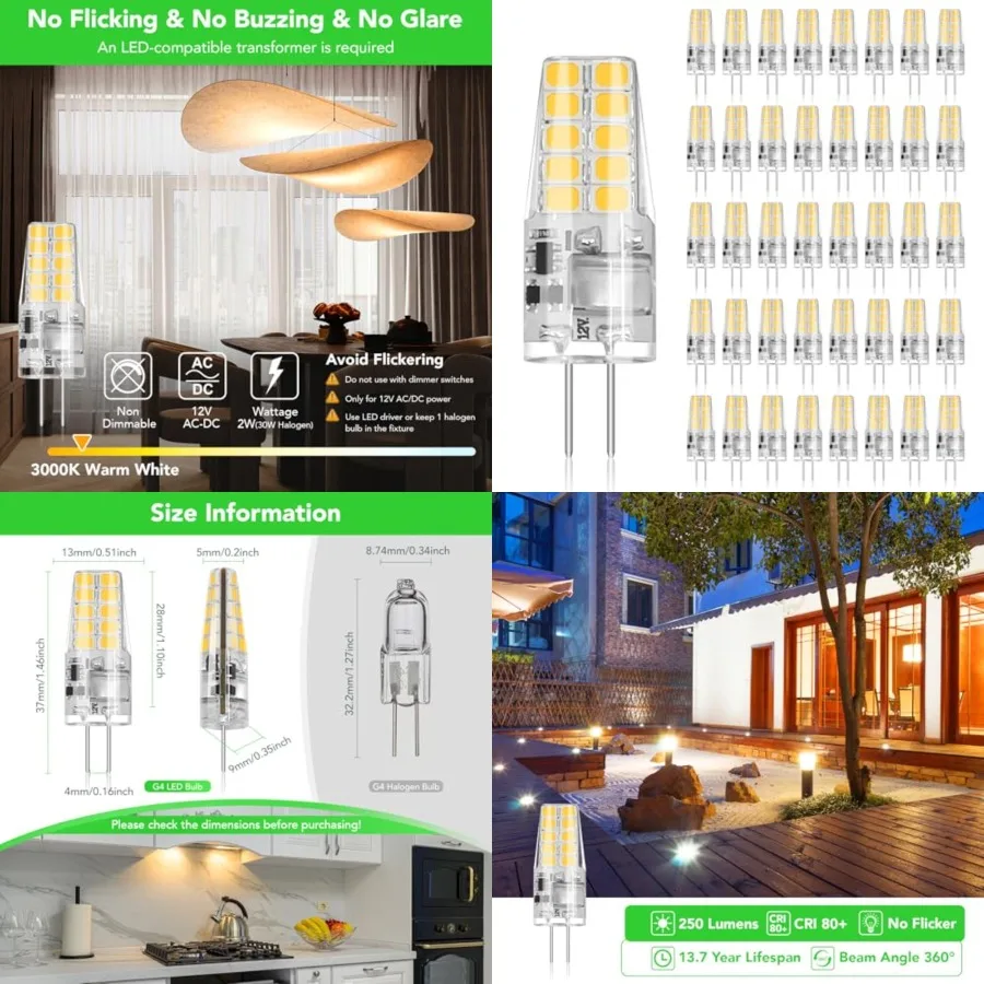 G4 LED Bulb 2W Equivalent 30W 20 Lumens 360°Beam Angle, T3 Halogen Bulb Replacement Landscape Bulbs, AC/DC 12V Led Lights G4 Bi