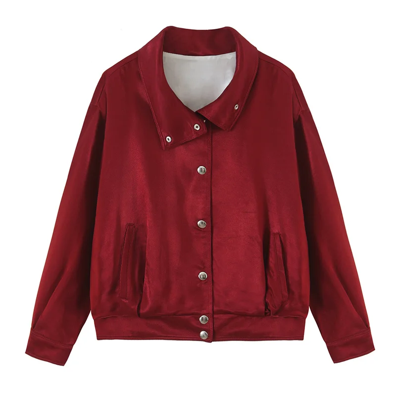 Guobioziy Women's Jacket 2026 Early Autumn New Arrival Fashionable Premium Button-Front Long-Sleeve Stand Collar Bomber Jacket