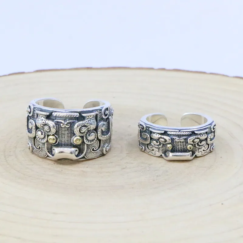 

Couple Chinese Ancient Style Pure Silver Gluttony Ring Opening Vintage Ethnic Style Totem Vintage Thai Silver Ring Temperament