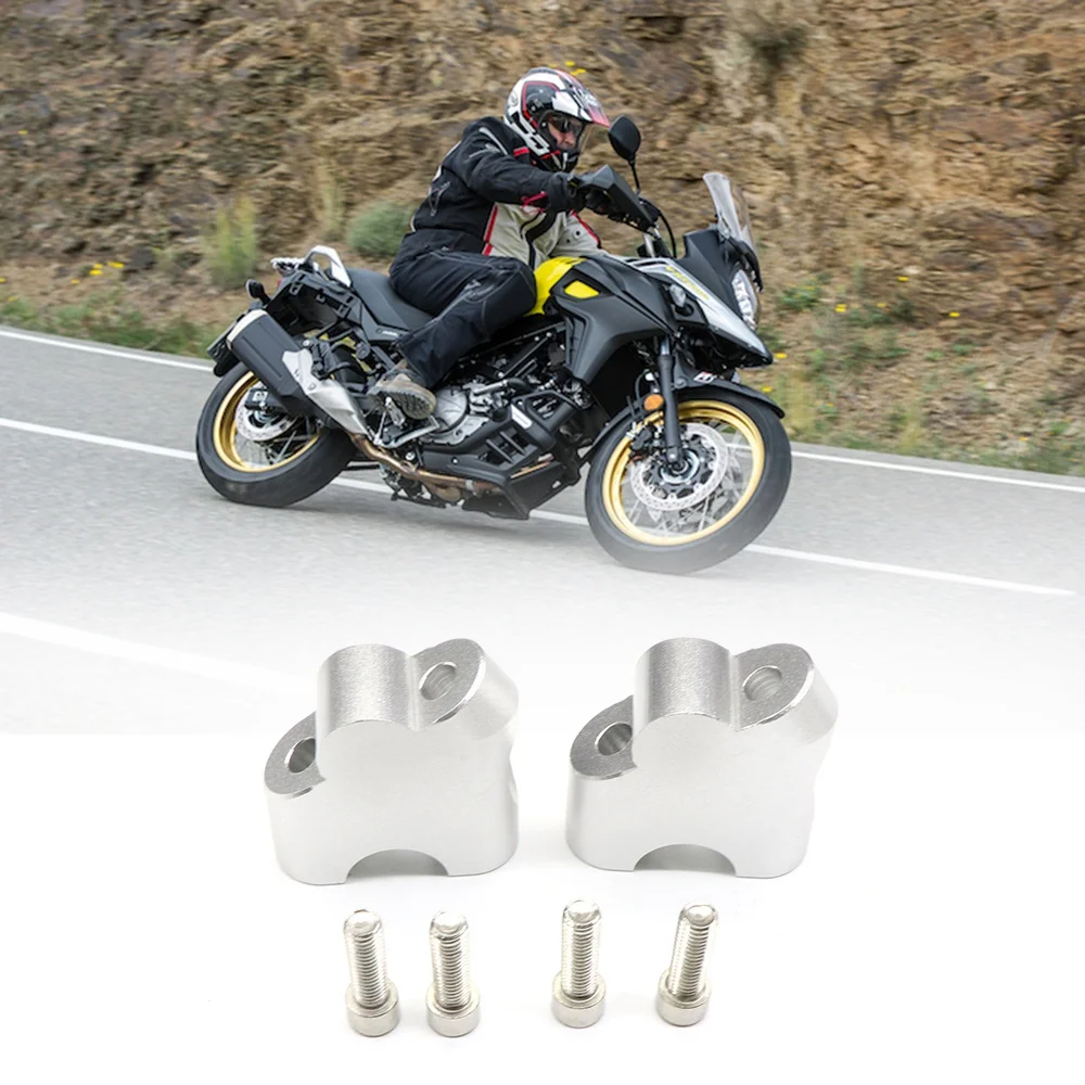 7/8Inch Motorcycle Handlebar Riser Drag Handle Bar Clamp Extend Adapter for V-STROM DL250 DL650 XT DL1000 Silver