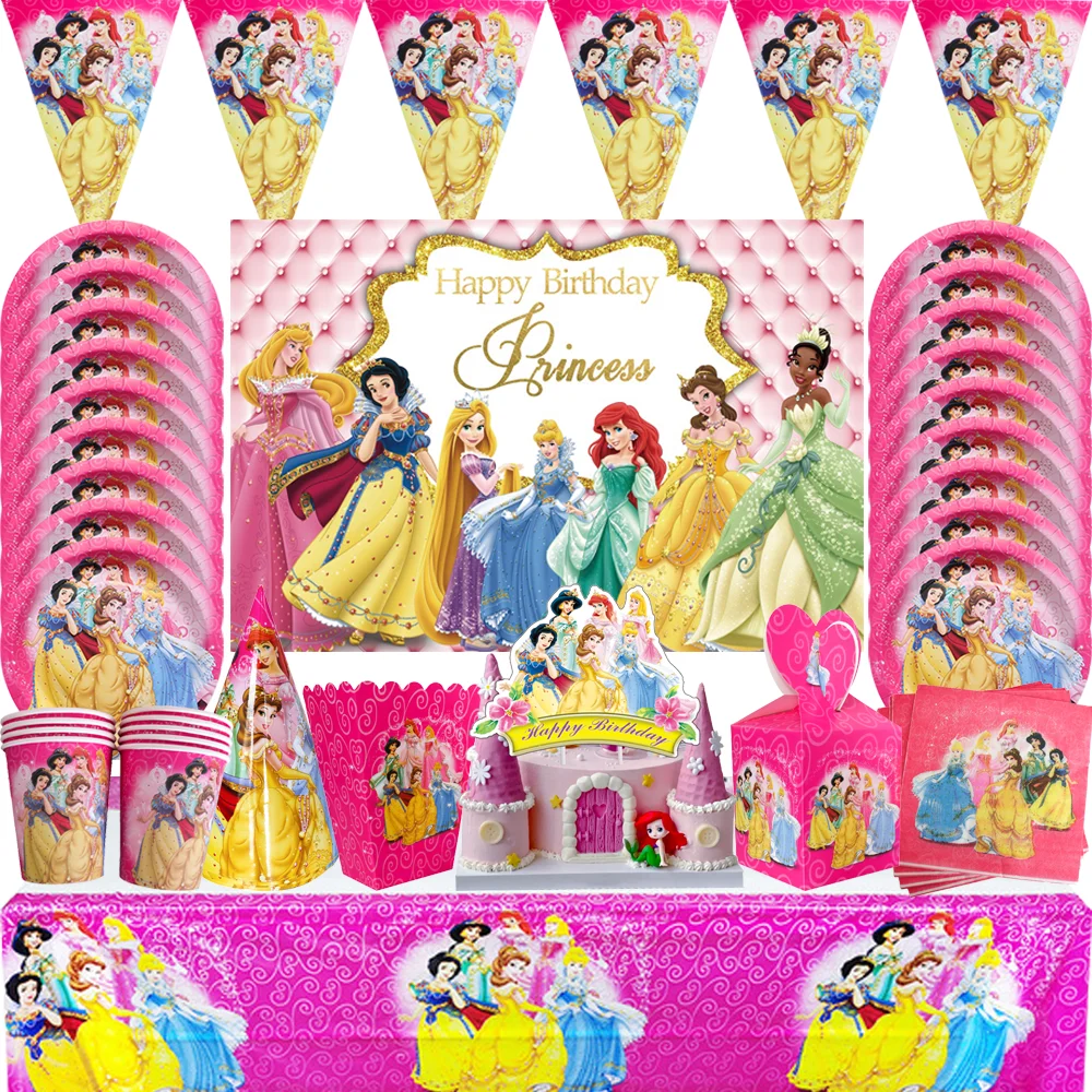 

Disney Six Princess Girls Birthday Party Decoration Christmas Family New Years Party Paper Cup Plate Napkin Baby Shower Supplies