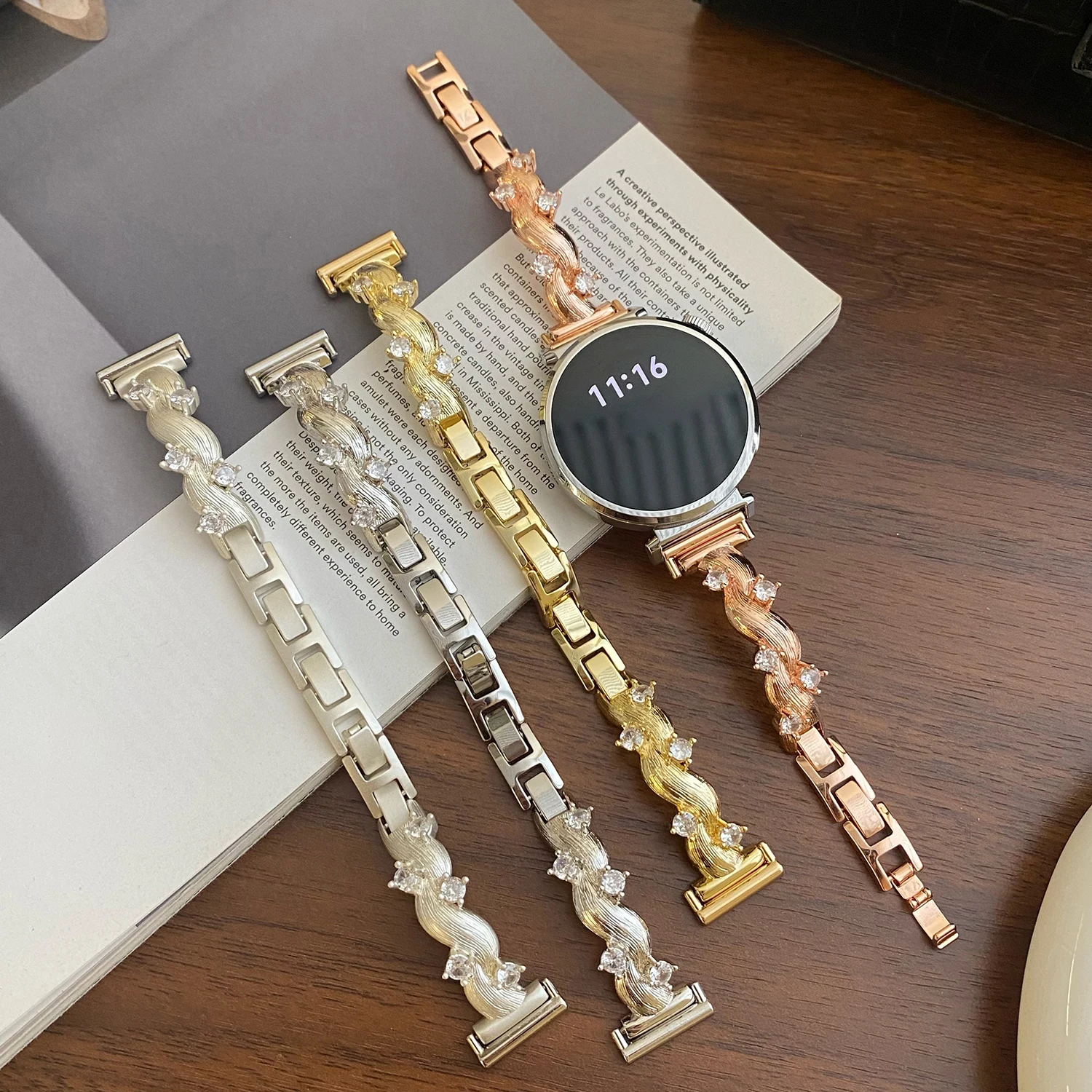 New rattan inlaid diamond metal strap for Huawei Watch GT5/6 41mm Fit3/4pro female strap for Xiaomi 10 8/9pro universal 18/20/22