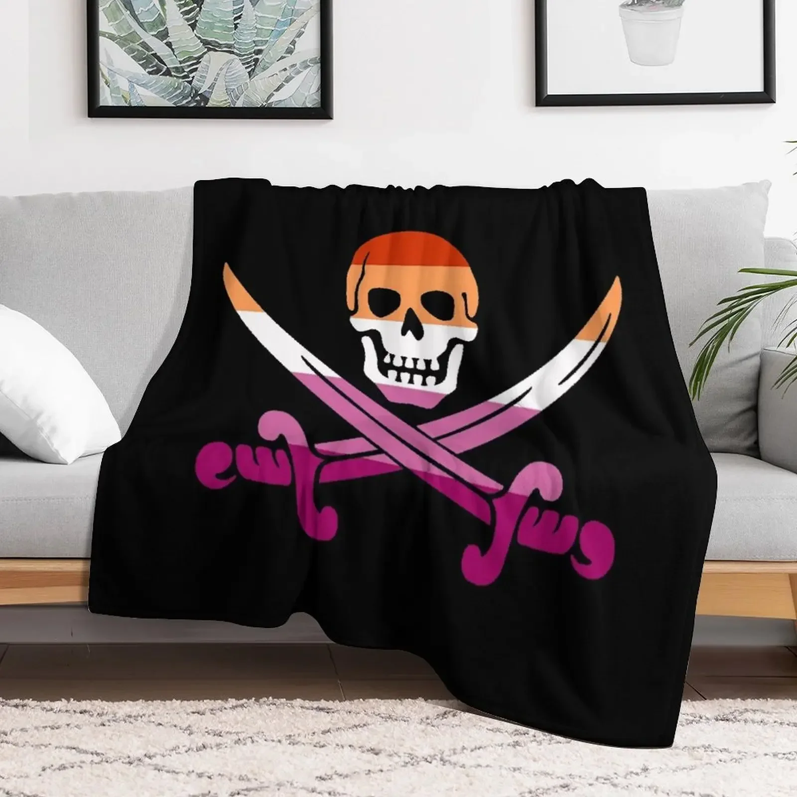 lesbian pride pirate flag Throw Blanket valentine gift ideas Loose Blankets