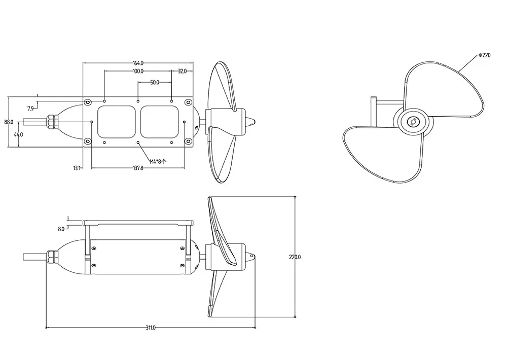 Electric Push Boat 2-Leaf Metal Paddle Waterproof Grass 12v-24v Universal Type Sea Scooter KYI-CWJ-2P-Z-80