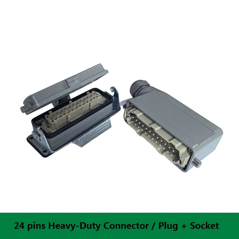 24 Pins Core HDC-HE-024 Rectangle Heavy-Duty Connectors Single Locking Latch with Cap Waterproof Plug and Socket 16A 500V