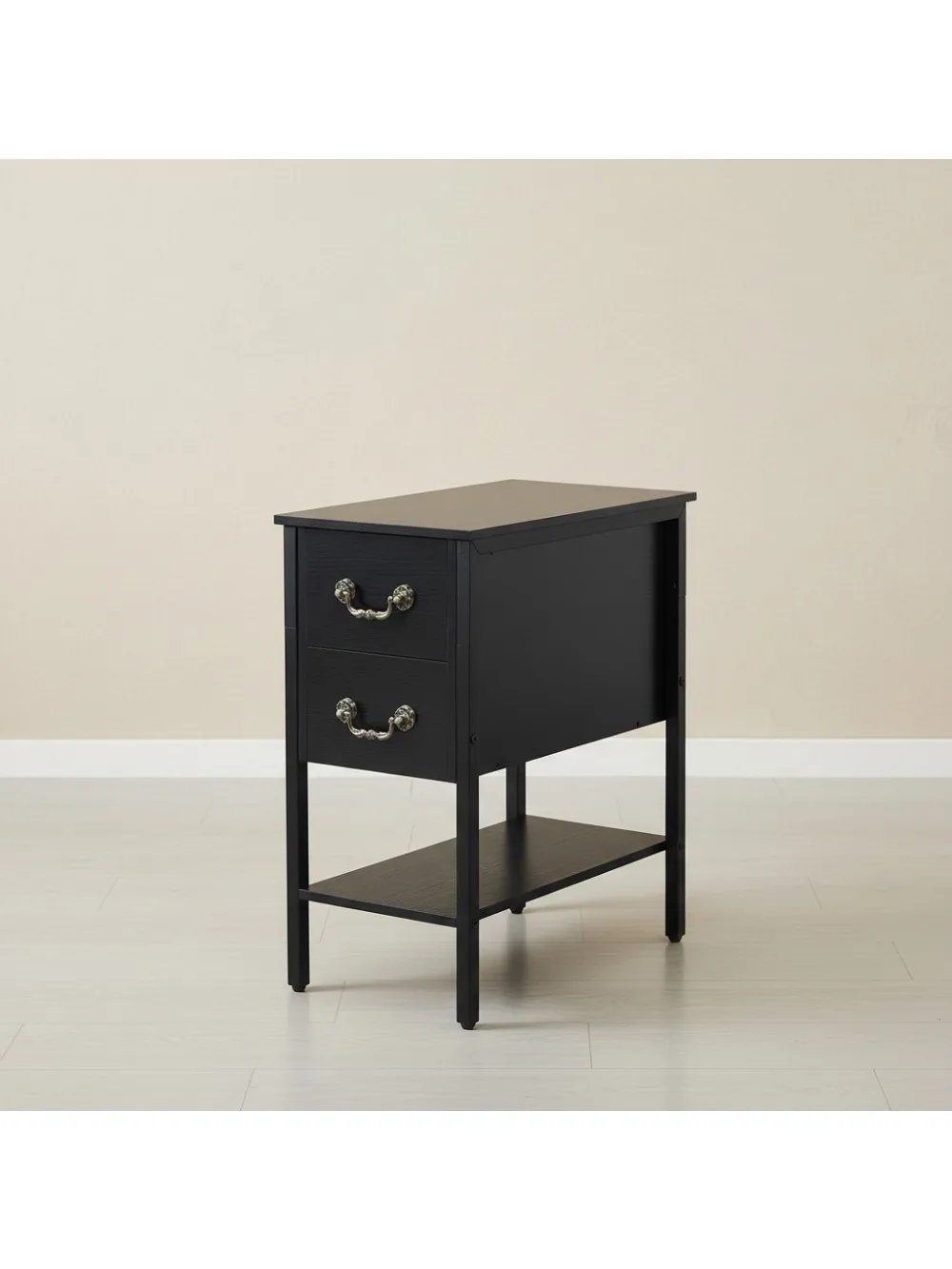 

Narrow Nightstand with Drawers & Shelf, Modern End Table for Small Spaces, Bedroom Living Room Storage Solution