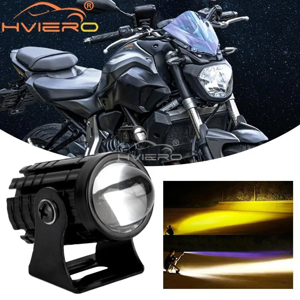 Motorcycle Driving Light Headlight Universal Dual Color Scooter Auxiliary Spotlight Lamp Moto Fog Accessories Bicolor Waterproof