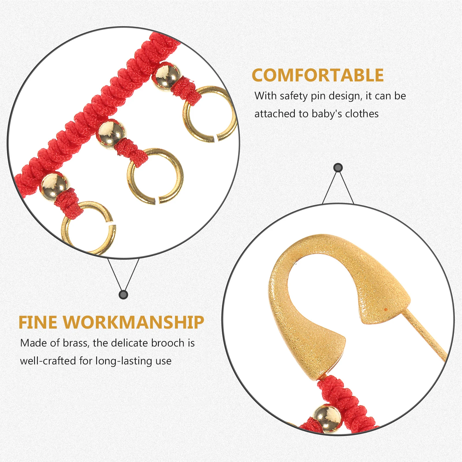 بروش دبوس أمان نحاسي على الطراز الصيني لديكور الملابس، هدية تقليدية مع غلاف حبل أحمر، متين #4