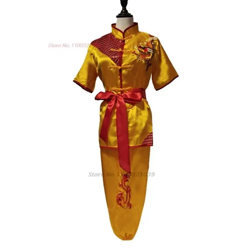 2024 traditional chinese kung fu set retro dragon embroidery wing chun wushu set taiji uniform martial arts performance clothes