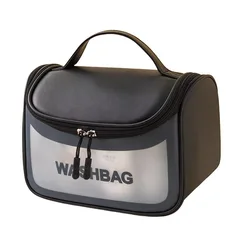 Borsa per il trucco trasparente borsa da toilette in pvc borsa da toilette per il bagno in pu traslucido in tre pezzi di grande capacità femminile