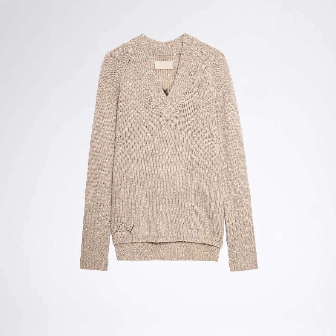 Outono e inverno novo estilo francês frente curta traseira longo decote em v mão-pendurado lã carta camisola de malha feminina