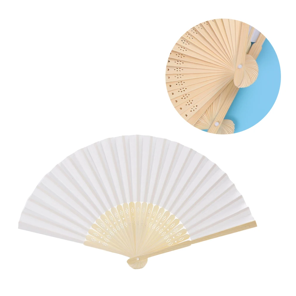 

6Pcs Blank Decorative Folding Fans White Color Chinese Bamboo DIY Kids H Painting Accessories Family Friends Gift
