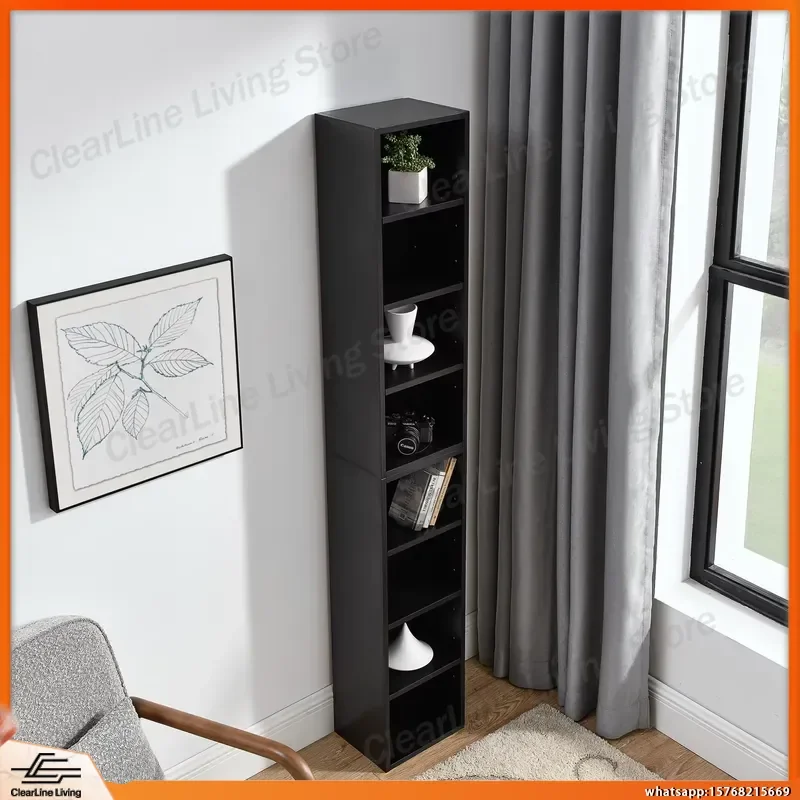8 Layer Adjustable Bookshelf for Living Room Bedroom Office High Narrow Media Tower CD DVD Storage Display Shelf Slim