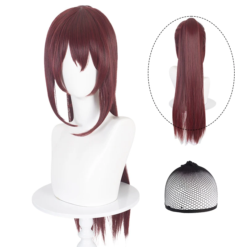 Sakura Kyouko Cosplay Wig Wine Red Long Ponytail Wig For Puella Magi Madoka Magica for Halloween +Free Wig Cap