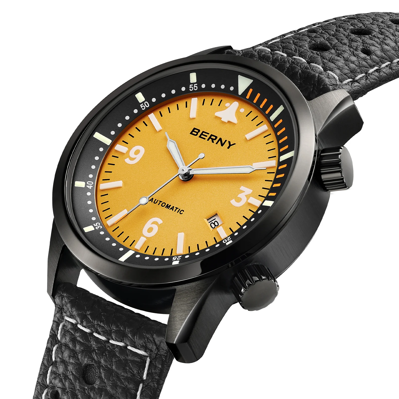 BERNY Automatic Men's Watch Casual Luxury Genuine Leather 20ATM Top Luminous Sapphire AR Coating Original ST1612 Men's Watches