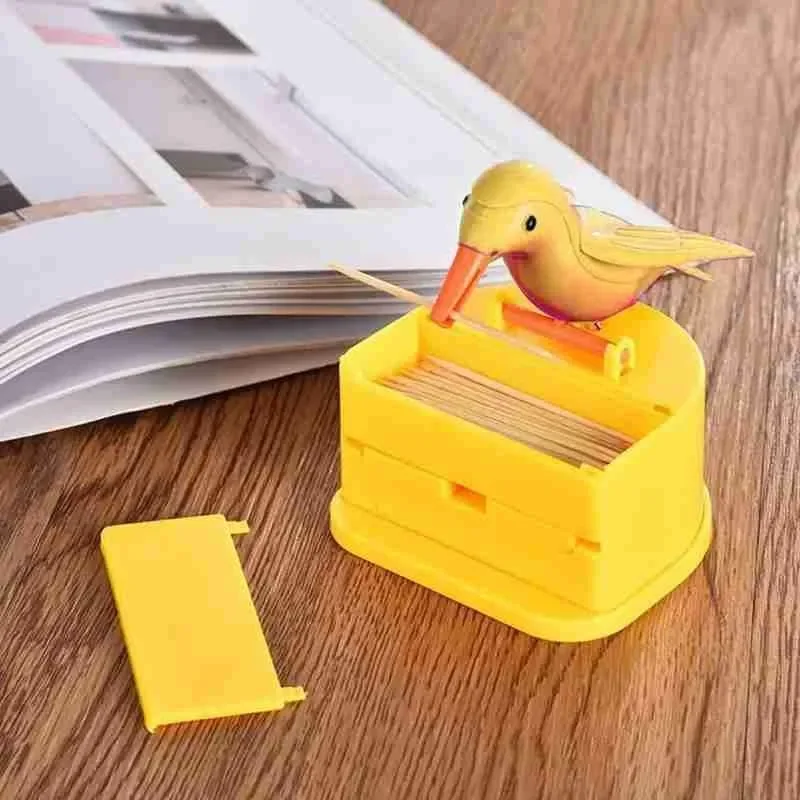 Creative Toothpick Holder Cartoon Small Bird Toothpick Container Press Toothpick Dispenser Storage Box Automatic Kitchen