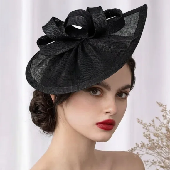 Crescent Faux Linen Formal Hat, Vintage Elegant Fascinator, Bride Race Party Headwear