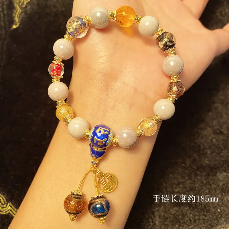 Pulsera Taisui de porcelana de cristal para cenizas de incienso de Lamasery de Pekín Yonghe, adorno de lámina dorada, cuerda de mano auténtica para mujer