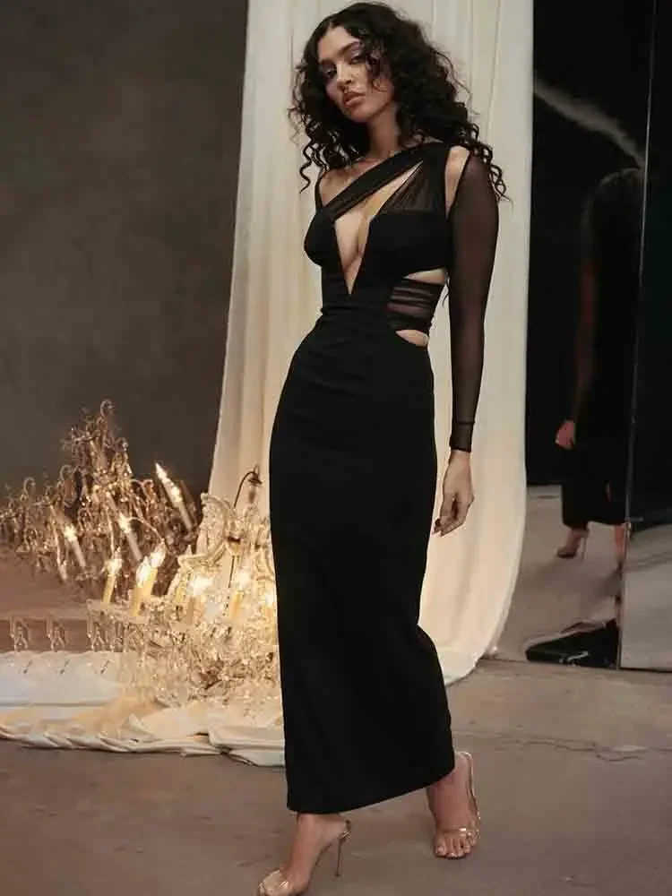 

Плиссированное сексуальное платье с длинным рукавом и открытой спиной, женские халаты, элегантное вечернее платье, облегающее зимнее длинное платье макси, Vestido