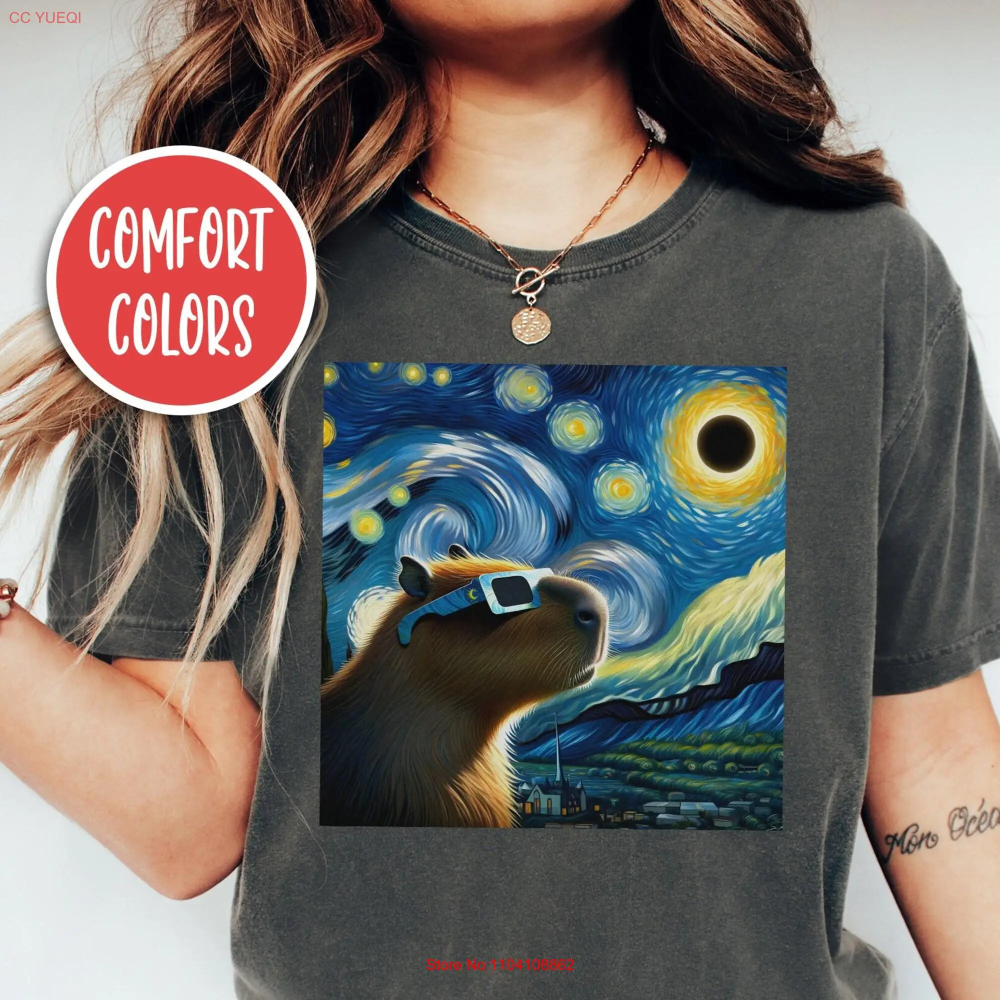 2024 Solar Eclipse T Shirt Capybara Total Astronomy s For Men April 8 Vincent Van Gogh long or short sleeves