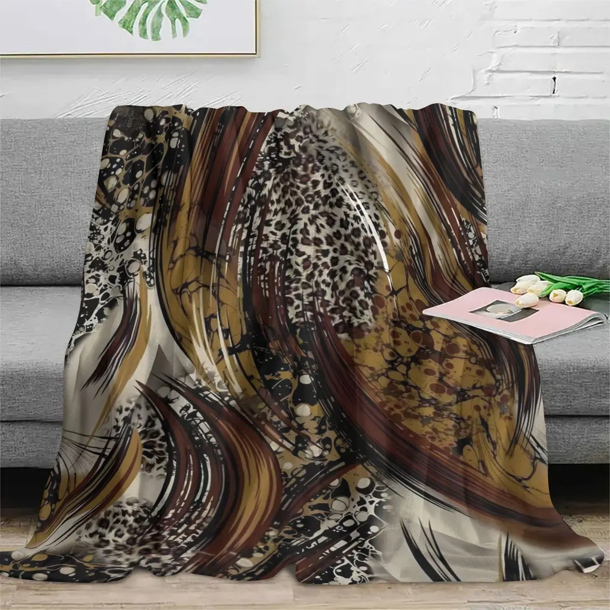 Opulent Abstract Leopard Print Throw Blanket Large Sofa Bed Throw Luxury Boho Chic Home Decor 150x200cm