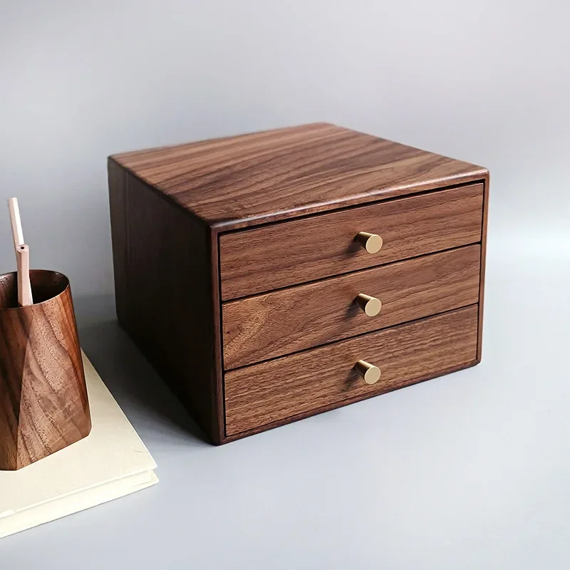 Minimalist Wooden Multi-layer Storage Box Desktop Sundries Jewelry Organizer Dust-proof Walnut Drawer Box for Elegant Decor