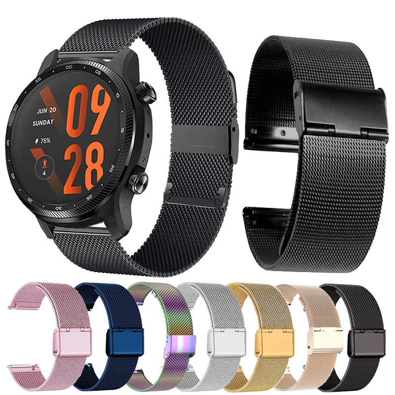 Correa milanesa de malla de 20mm y 22mm para reloj inteligente TicWatch Pro 3 Ultra/GPS/LTE para TicWatch E3 E2 S2 C2Plus GTX GTH
