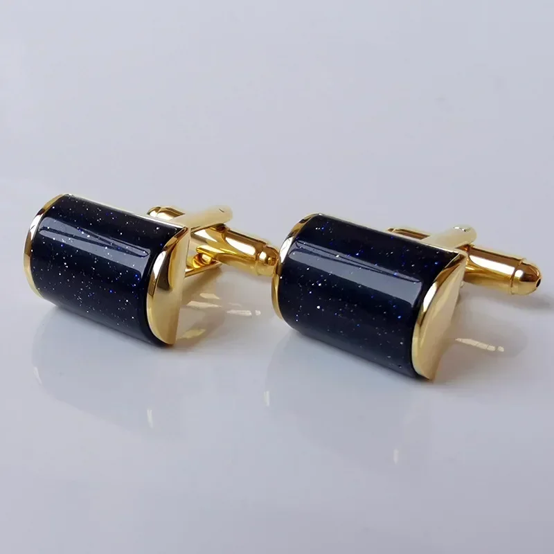 Gemelli curvi in pietra arenaria blu cielo stellato alla moda Abito da sposa aziendale di fascia alta Bottoni per camicia francese in cristallo Gioielli