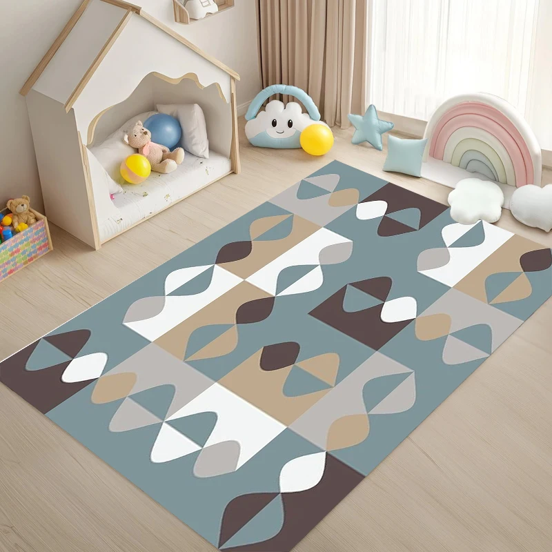 Kids Geometric Play Mat Non Slip Rug with Abstract Shapes Underfoot for Safe Durable for Cute Design for Children’s Room Decor