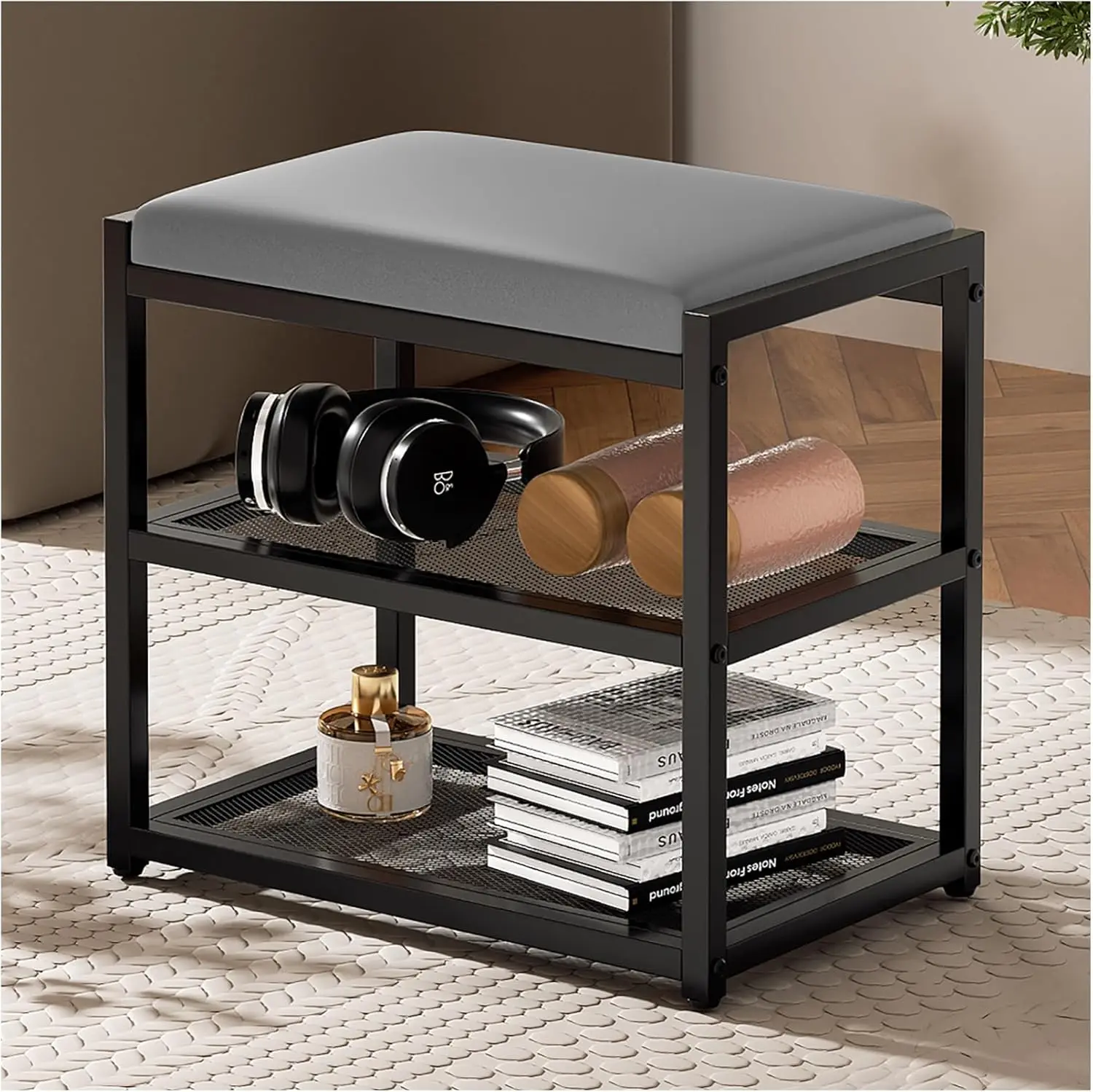 Small Ottoman with Storage, Vanity Stool Chair Faux Fur, Foot Ottoman, Square Makeup Stool for Small Spaces, Living Room,