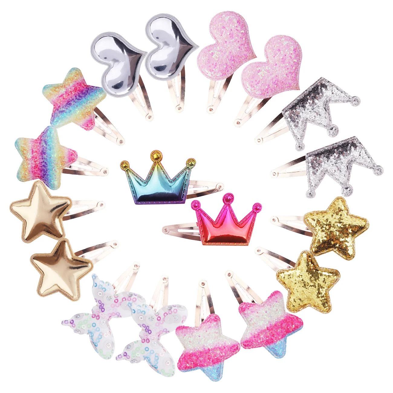 Cute Glitter Star Heart Crown Butterfly Hair Clips for Little Girls Daily Party Birthday Gift Kids Hair Accessories
