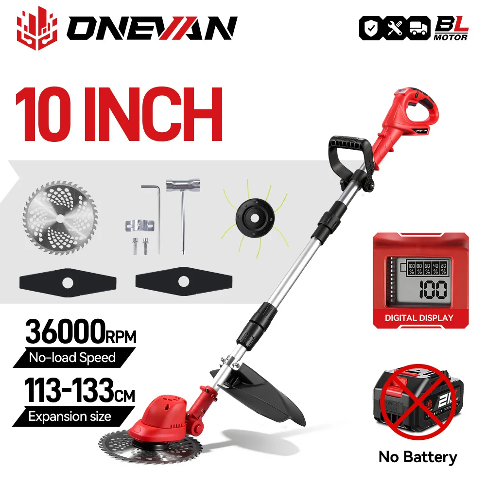 ONEVAN 4000W 10 Inch Brushless Electric Lawn Mower Cordless Grass Trimmer Foldable Adjustable Garden Cut For Makita Battery Pin