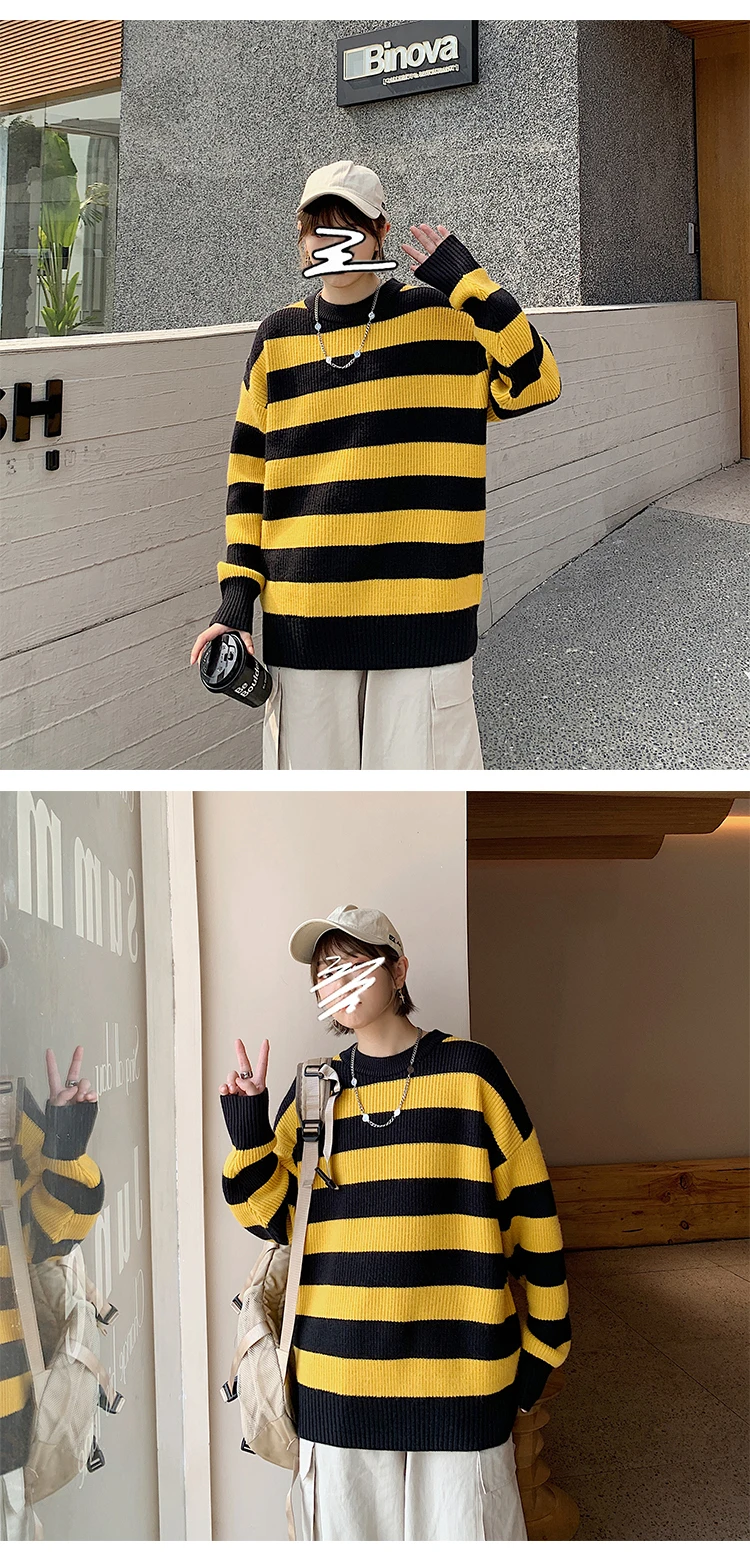 2026 Gestreifter Herren-Strickpullover Damen Vintage Locker Sitzende Pullover Harajuku Grüner Herbst-Pullover Unisex Lässige Strickware – Detail 18