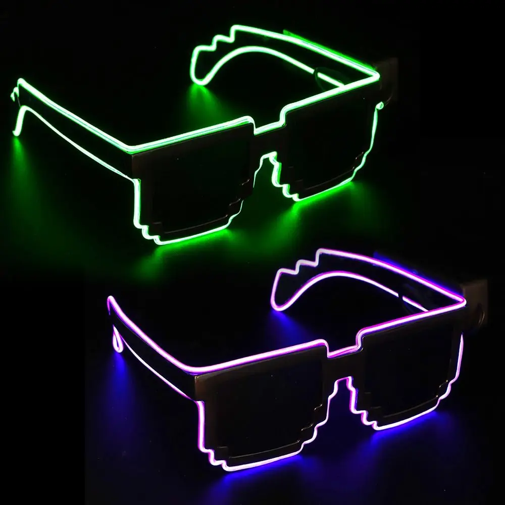 Novel Mosaic LED Glasses Wireless LED Light-up Glasses Glow in the Dark for Rave Party Funny Neon Rave Shades Flashing view 3