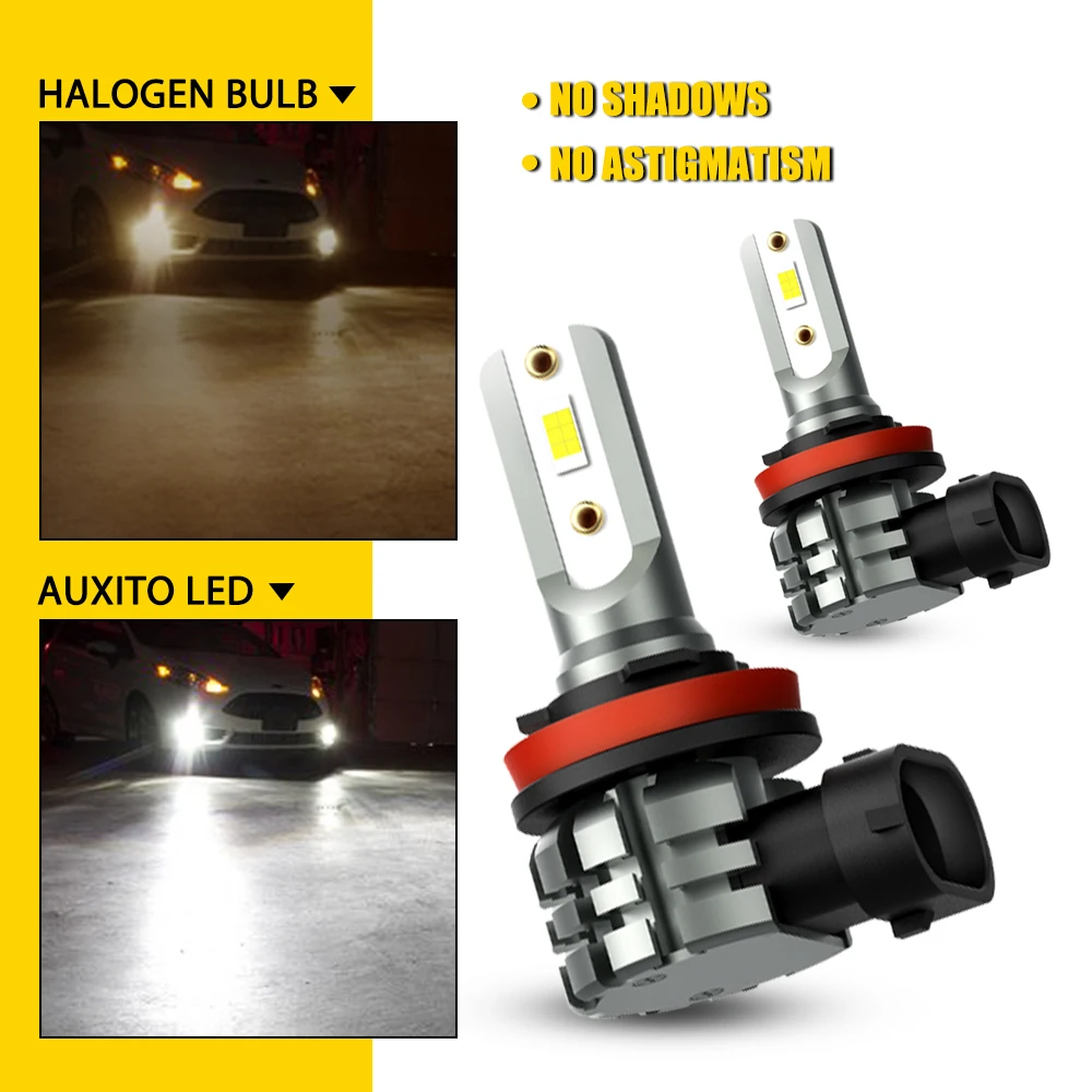 2Pcs AUXITO H8 H11 LED Fog Light Bulbs H9 H16JP LED Fanless 3000K Amber Yellow Car Daytime Running Driving Lamp 6500k White 12V