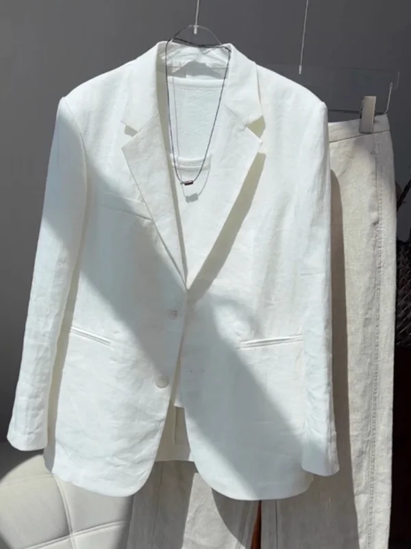 

Матовый белый льняной женский летний тонкий костюм High nce Sensation в тон Jaet Commute Sle Long Sve Single B...