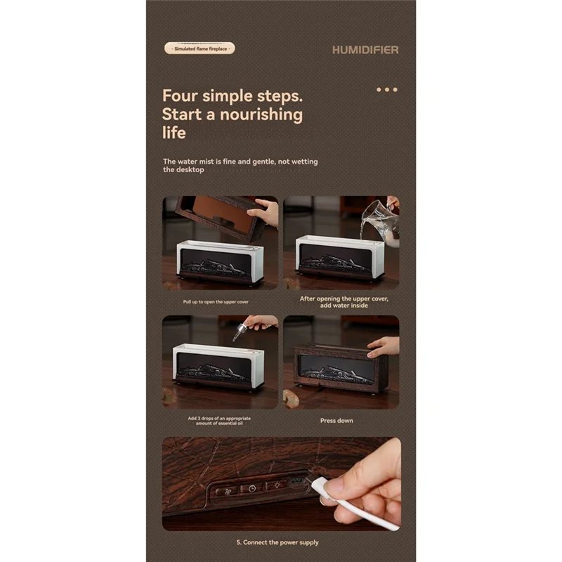 ABWM - Mini dyfuzory kominkowe do olejków eterycznych z pilotem, 7 kolorów światła, efekt płomienia ogniska, nawilżacz powietrza