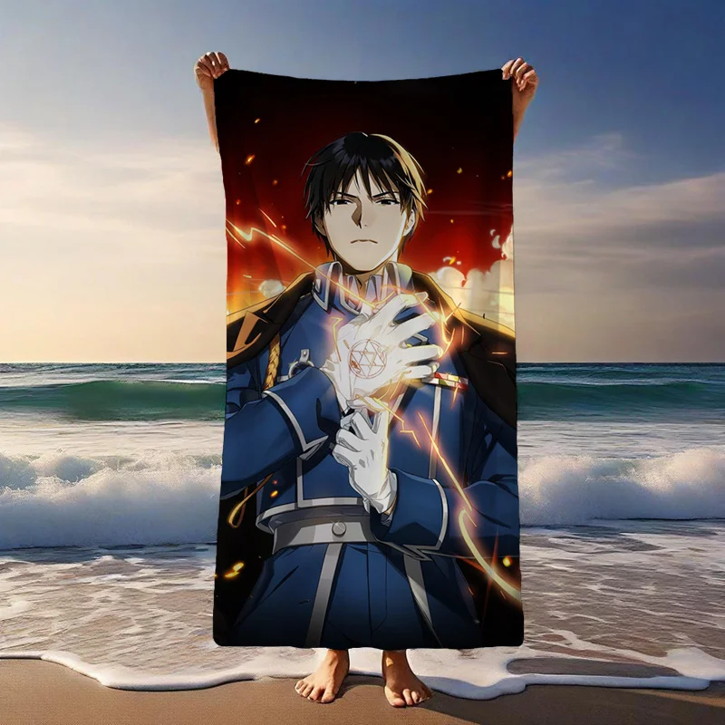 Edward Elric Anime Beach Towel Quick Dry Non Stick Sand Soft Polyester for Pool Beach Outdoor Fan Gift