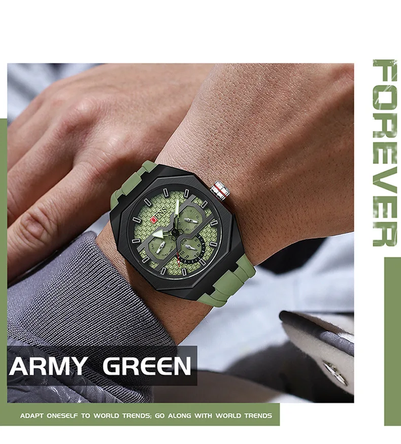 OFNS SD8023 Quartz Watches for Man Multifunction Calendar Luminous Fashion Sports Silicne Strap Wristwatch