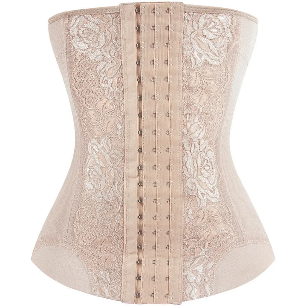 

Breathable Mesh Waist Shaper Hook Closure Embroidered Design Waist Trainer High Waist Steel Boned Tummy Slimming Belt